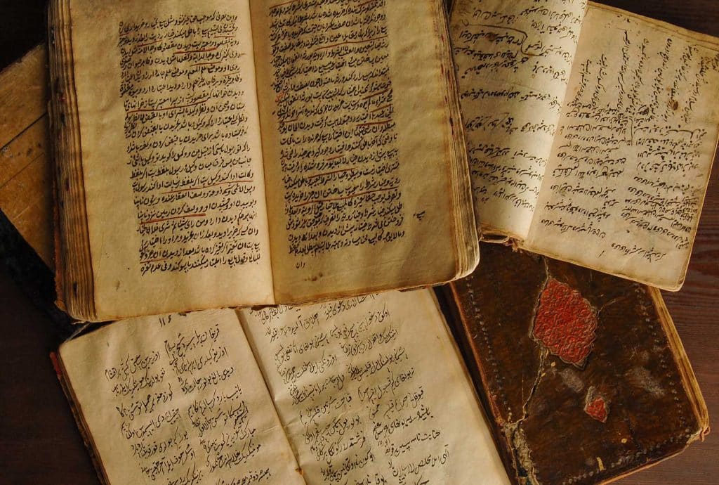 stack open ancient books arabic old arabic manuscripts texts top view x